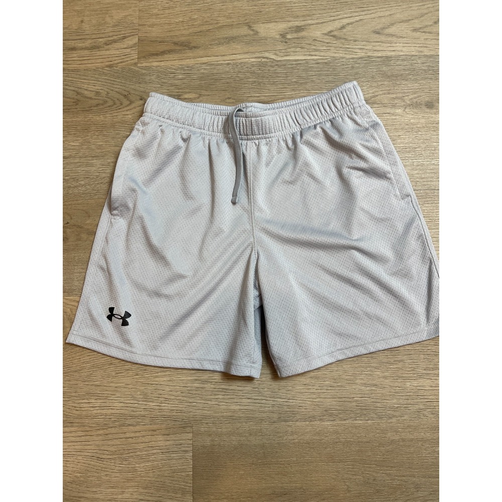 Under Armour Boys Youth Large YL Mesh Athletic Shorts Light Gray Drawstring Gym